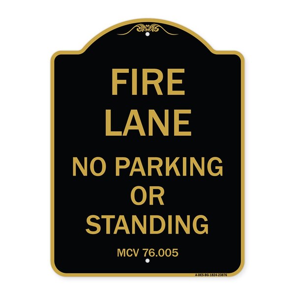 Signmission Michigan Fire Lane No Parking or Standing, Black & Gold Aluminum Sign, 18" x 24", BG-1824-23876 A-DES-BG-1824-23876 - main